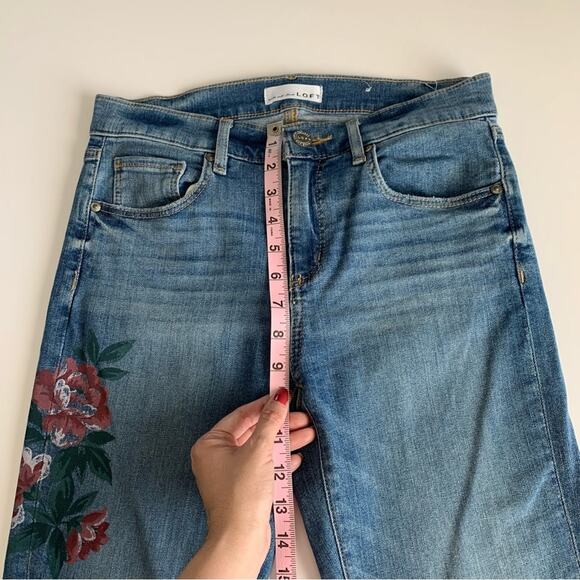 Loft Painted Floral Modern Skinny Frayed Hemline Jeans Size 2 / 26 - Picture 6 of 11